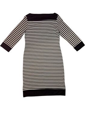 Isaac Mizrahi Black&Ivory Striped Knee Length Dress w 3/4 Sleeves &Black Accents